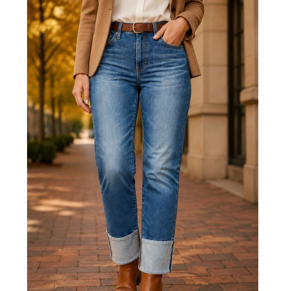 AG Adriano Goldschmied The Isabelle High-Rise Straight Crop Jeans Blue 28R